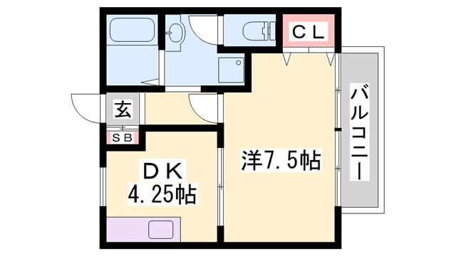 パストラル中筋B(1DK/1階)の間取り写真