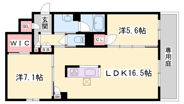 シャーメゾングラン今在家(2LDK/1階)の間取り写真