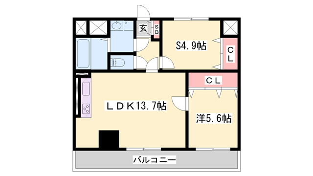 MISTRAL北条口Ⅱ(1SLDK/3階)の間取り写真