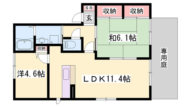 サンハイツ加古川Ⅱ(2LDK/1階)の間取り写真