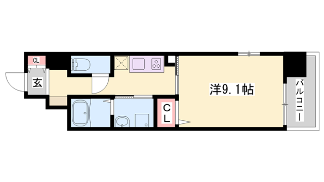 クレール姫路(1K/1階)の間取り写真
