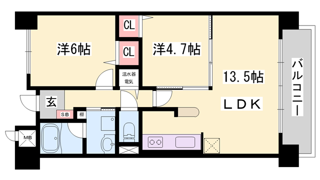 ラフィネ・K(2LDK/4階)の間取り写真