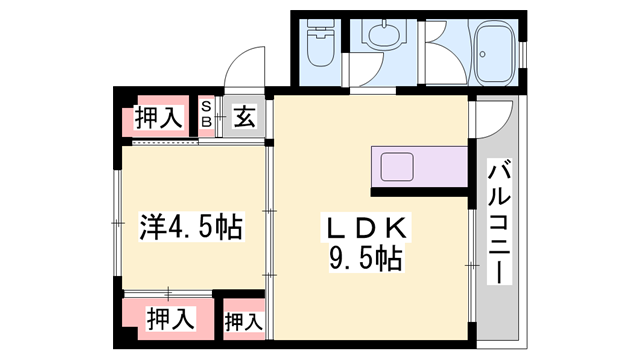 ビレッジハウス太子(1LDK/3階)の間取り写真