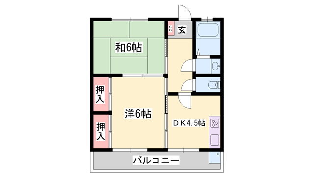 龍野ハイツ(2DK/4階)の間取り写真