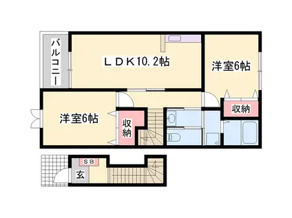 アウローラM B棟(2LDK/2階)の間取り写真