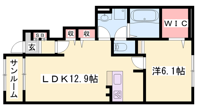 オイコス オニロ 相生B(1LDK/1階)の間取り写真