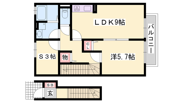 ヴァルトC棟(1SLDK/2階)の間取り写真