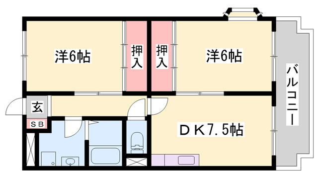 プリンスハイツ(2DK/3階)の間取り写真