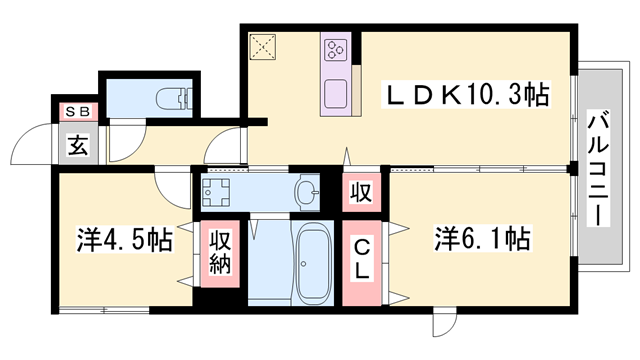 エソラ ソレーユ田寺東(2LDK/1階)の間取り写真