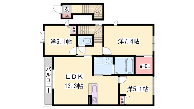 シャーメゾン福田(3LDK/2階)の間取り写真
