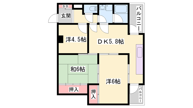 インタービレッジ北今宿(3DK/2階)の間取り写真