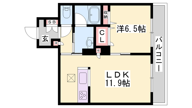 シャーメゾンさくらコート粟津(1LDK/1階)の間取り写真