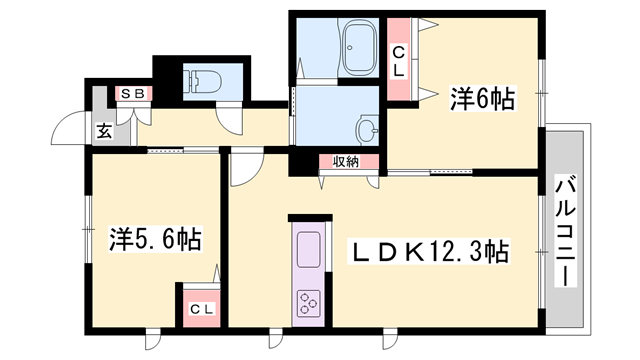 シャーメゾン・琴里(2LDK/1階)の間取り写真