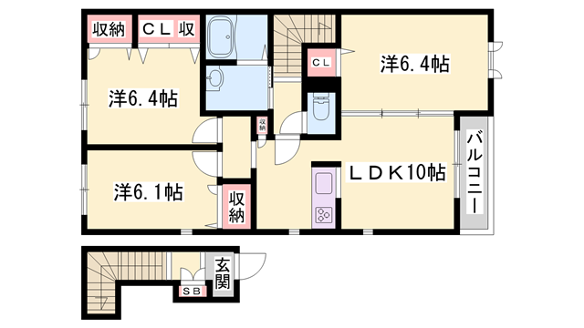 サンテヴィル(3LDK/2階)の間取り写真