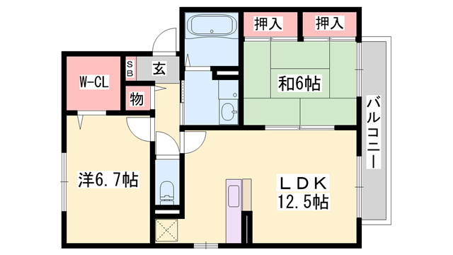ベルメゾン B棟(2LDK/2階)の間取り写真