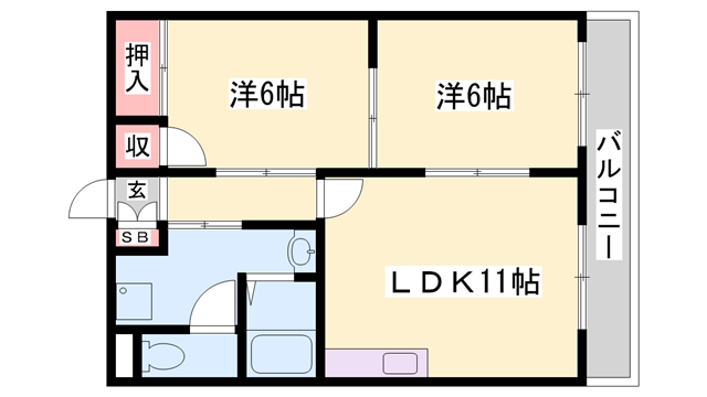 アルコ・ラ・カーサ町坪(2LDK/3階)の間取り写真