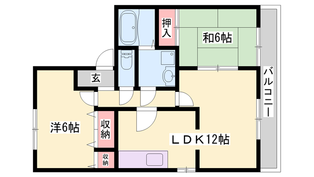 サミーハイツB棟(2LDK/1階)の間取り写真