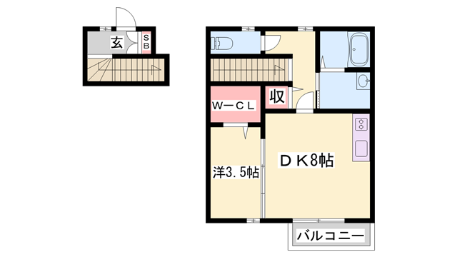 コンフォート新野辺 C棟(1DK/2階)の間取り写真