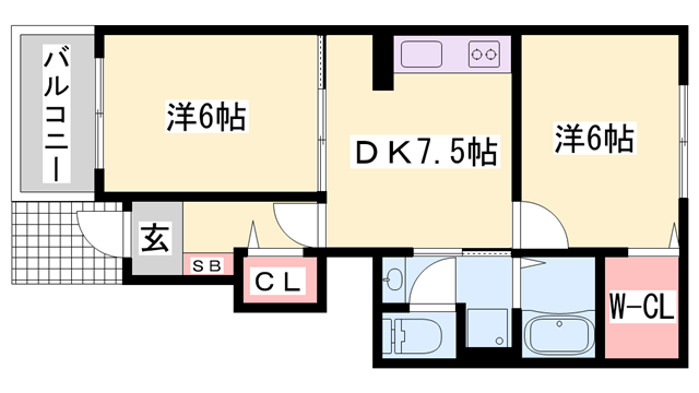 アプローズFUKUSAKI(2DK/1階)の間取り写真