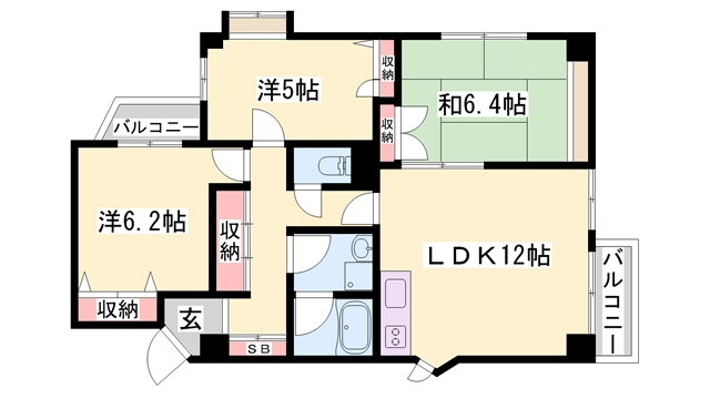 恵美酒Gマンション(3LDK/2階)の間取り写真