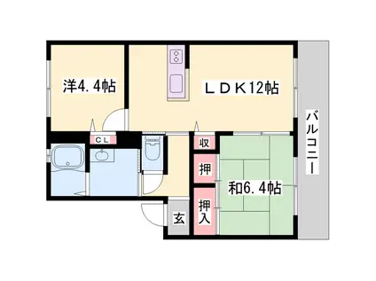 シャーメゾン稲美(2LDK/1階)の間取り写真