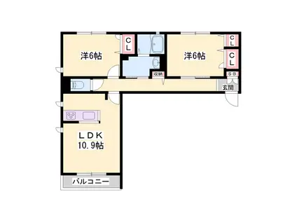 シャーメゾン新野辺(2LDK/2階)の間取り写真