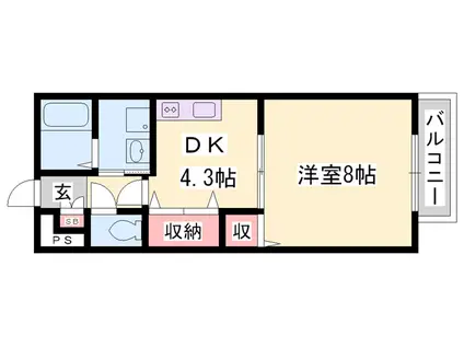 プランドール砥堀(1DK/2階)の間取り写真