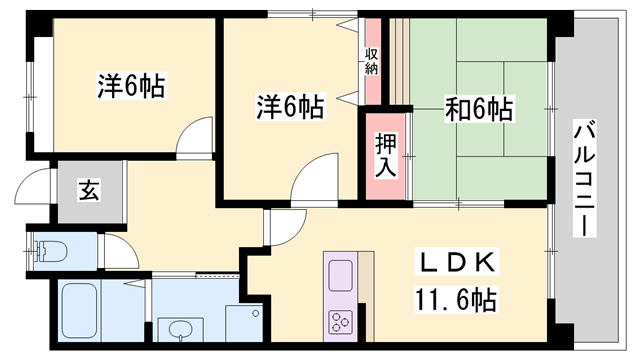 サニーリバー(3LDK/3階)の間取り写真