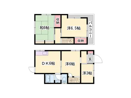山陽本線 曽根駅(兵庫) 徒歩9分 2階建 築53年(3SDK)の間取り写真