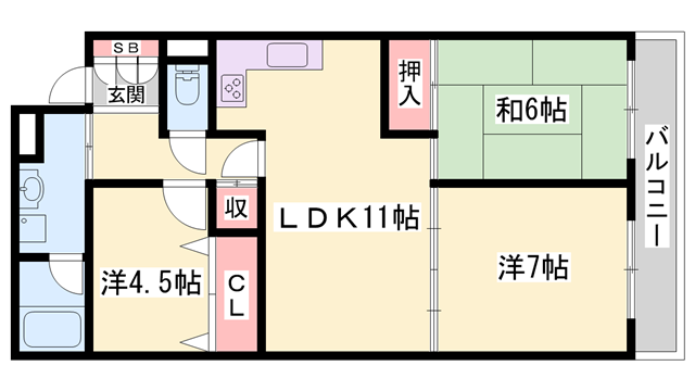 アルコ・ラ・カーサ姫路土山(3LDK/2階)の間取り写真
