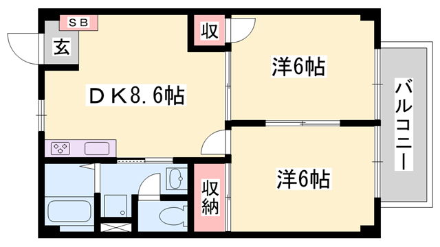 アメニティー白浜B(2DK/2階)の間取り写真