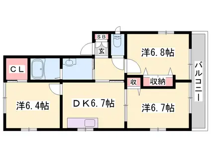 フローラル白浜Ⅱ(3DK/2階)の間取り写真