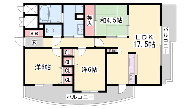 ドルチェグラン姫路駅前(3LDK/6階)の間取り写真