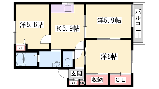 はぴねすハイツ喜田(3K/2階)の間取り写真