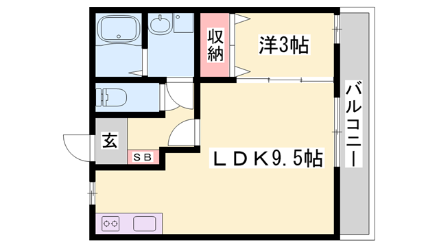 ローレルコート宮西(1LDK/1階)の間取り写真