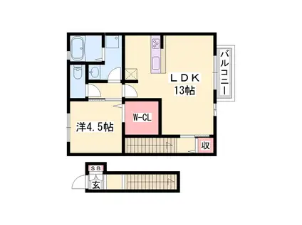 エスポワール北原(1LDK/2階)の間取り写真