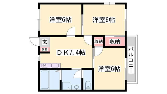 ブルースカイ今宿(3DK/1階)の間取り写真