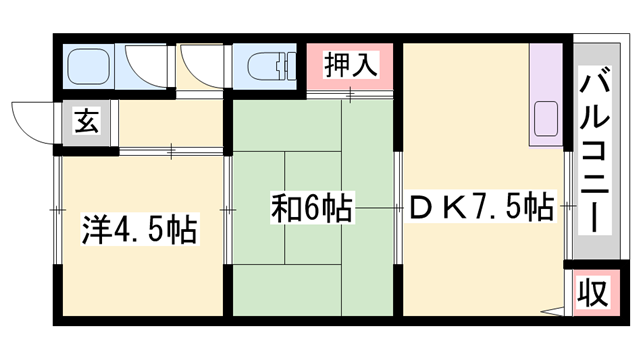 パールハイツ尾上(2DK/2階)の間取り写真