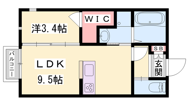 コンフォート黒崎(1LDK/1階)の間取り写真