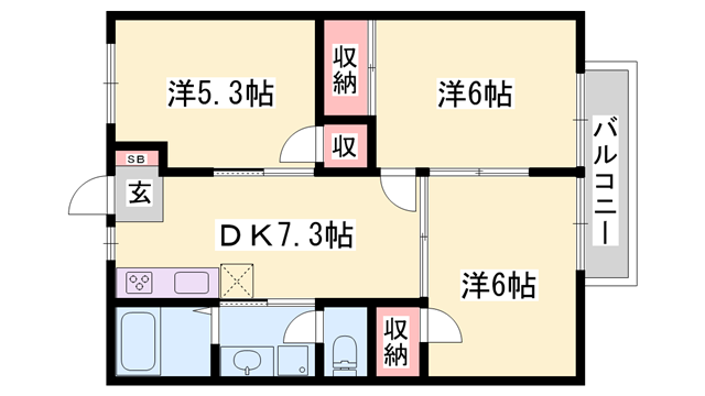 カーサ英賀保(3DK/2階)の間取り写真