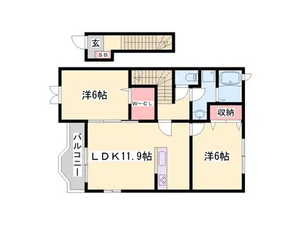 グランディールⅡ-A(2LDK/2階)の間取り写真