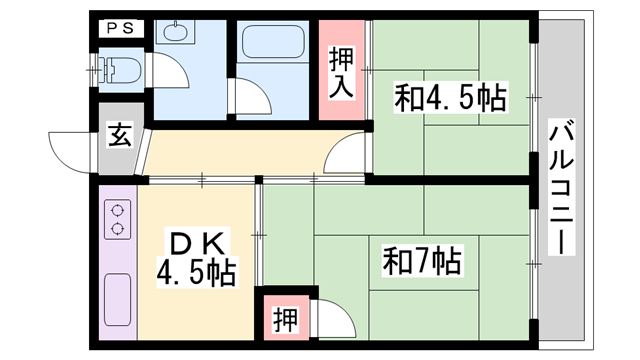 シャトー東洋(2DK/6階)の間取り写真