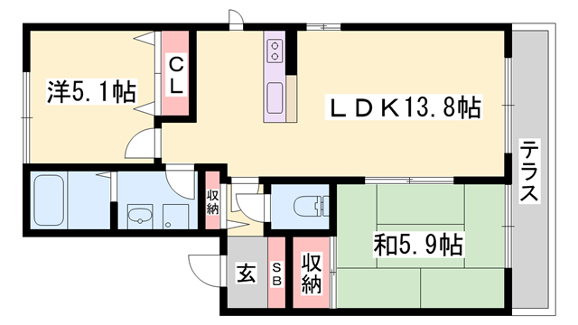 ディアス六百目 A棟(2LDK/1階)の間取り写真