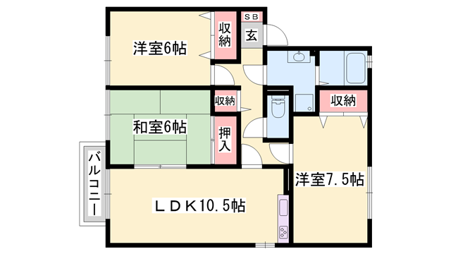サンステージ海浜 B棟(3LDK/2階)の間取り写真
