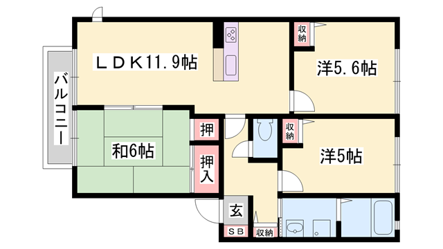 グリーンコート土山(3LDK/2階)の間取り写真