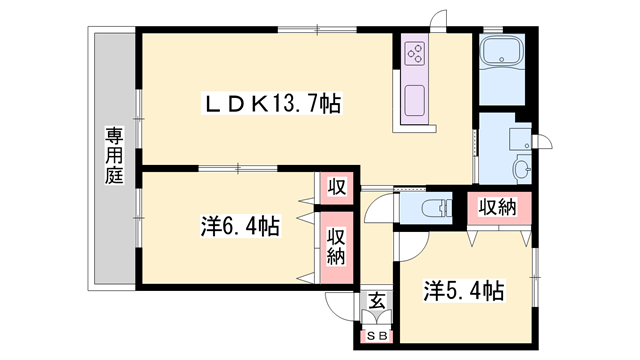 CASA BELLA NOZATO(2LDK/1階)の間取り写真