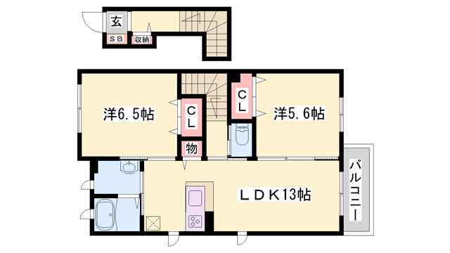 アーバンのざとCENTER(2LDK/2階)の間取り写真