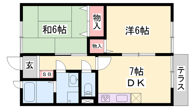 イーストビレッジ北野A(2DK/1階)の間取り写真