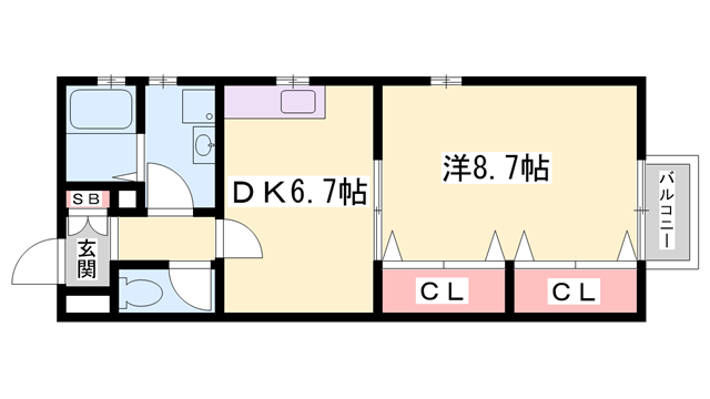 プロヴァンス富永(1DK/2階)の間取り写真