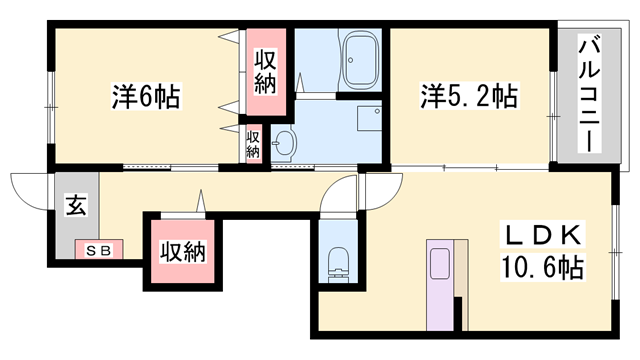 カトレーヴⅢ(2LDK/1階)の間取り写真